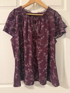 Denver Hayes Women’s XL Plum Floral Off-the-Shoulder Peasant Blouse NWOT
